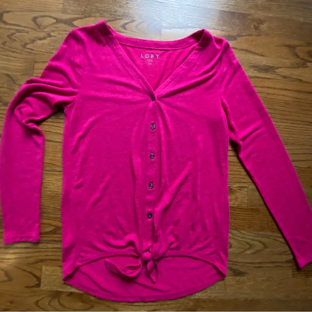 LOFT XS Pink Tie-Front Cardigan | V-Neck Button Top NWOT.